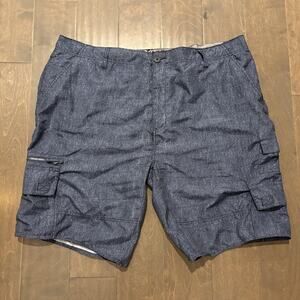 Plugg Cargo Swim‎ Shorts Mens 44 Blue Gray Flat Front Polyester Pockets Casual